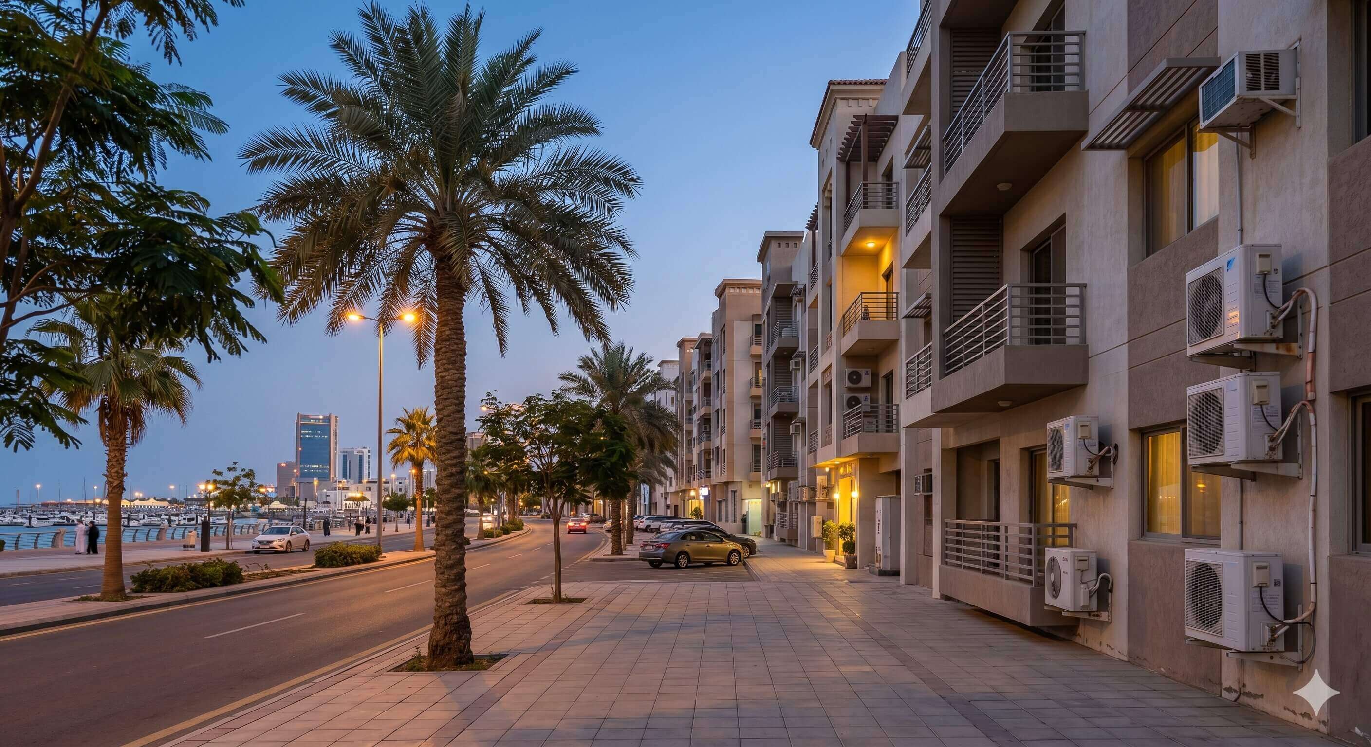 مكيفات على واجهات شقق كورنيش جازان تحتاج صيانة دورية من الرطوبة
